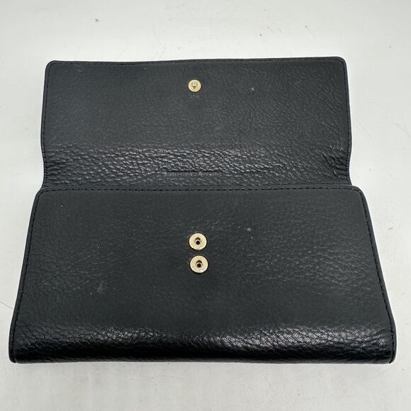 Michael Kors Wallet Womens Black Leather Snap Continental Zip Pocket Clutch - Picture 3 of 11